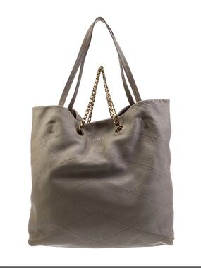 Lanvin Quilted Gray Lambskin Leather Tote with Gold Chain